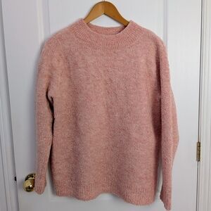 JOE FRESH Pink Bouclé Knit Mock Neck Sweater - Medium